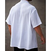 economico Camicie di lino-Per uomo Camicia in cotone e lino Semplice Vacanza Bianco Manica Corta Colletto alla coreana Estate Abbigliamento