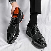 economico Formale-scarpe oxford da uomo in pied de poule bianco e nero con dettagli in vernice, elegante design con lacci per eventi formali alla moda
