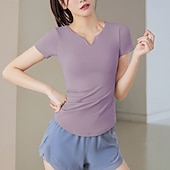 رخيصةأون تي شيرتات وبلوزات بدون أكمام للجري-نسائي تيشيرت للجري كم قصير تي شيرت فضفاض ملابس الرياضة V رقبة لون سادة سريع جاف ناعم متنفس تمرين نادي رياضي المشي الركض ملابس رياضية ألبسة رياضية أسود فاتح أخضر أزرق