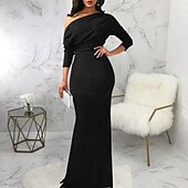 ieftine Rochii Albe Casual-Pentru femei Rochie Lunga Rochie Maxi Rochie de bal Rochie de petrecere Elegant Modă Petrecere Ieșire Fit regulat Simplu Manșon Lung Pe Umăr Negru Alb Roșu Vin Vară
