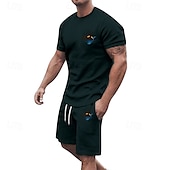 billiga Set med herr-T-shirts-Herr T-shirtkostymer 2 delar outfits T-shirt och shorts Kortärmad Rund hals Sommar Kokosnötsträd Mode Ledigt 2 st Semester Dagliga kläder Utekväll Svart Vit Gul Topp t-shirt för män
