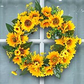 baratos Grinaldas e guirlandas-coroa de primavera girassol artificial &amp;guirlanda de videira - decoração rústica para pendurar em portas, cercas, janelas &amp;vitrines