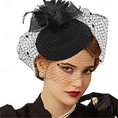 abordables Fascinators-Coiffe Tulle Chapeau Fedora Mariage Anniversaire Soirée Fête du thé Course de Chevaux Élégant ancien Mignon Avec Plume Casque Couvre-chef