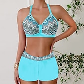 preiswerte Bikini-Sets-Damen Badeanzug Bikini Zweiteilig Monokini Freche Unterhose Bademode Gestrickt Urlaub Tropisch Farbblock Gestreift Stürzen Ärmellos Badeanzüge