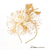 baratos Capacete de Casamento-Peça para Cabeça Tule Penas Casamento Festa de Noite Elegante Casamento Com Penas Capacete Chapéu
