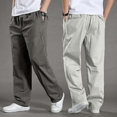 economico Pantaloni cargo-Per uomo Pantaloni cargo Pantaloni Pantaloni casual Tasche Gamba dritta Tinta unica Comfort Caldo Giornaliero Per eventi Per uscire Sportivo Di tendenza Nero Giallo Media elasticità