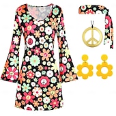 baratos Conjuntos-Retro Vintage Anos 60 Anos 70 Traje Cosplay Roupa Conjunto de acessórios Hippie Mulheres Carnaval Baile de Máscaras Espetáculo Festa Parada do Orgulho Adulto 1 Colar Blusa Brincos