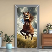 billige Dørdeksler-Morsomme dyre dekorasjoner dørdeksler hest dørtapet dørgardin dekorasjon bakgrunn innendørs/utendørs dørbanner inngangsdøren landsbygård