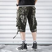 baratos Clássico-Homens Capri Cargo Shorts Calças Capri Shorts camuflados Cintura elástica Bolso multi Bolso com aba camuflagem Conforto Vestível Comprimento da panturrilha Ao ar livre Esporte Diário Moda Casual Azul