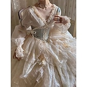 cheap Dresses-Sweet Lolita Medieval Renaissance Midi Dress Corset Outfits Lady Princess Lace Fancy Dress Women&#039;s Royal Halloween Carnival Masquerade LARP Ren Faire Adults&#039; Dress Corset Spring &amp; Summer