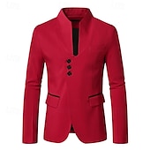 abordables Blazers Clásicos para Hombres-Hombre Graduación chaqueta Negocio Fiesta de Cóctel Fiesta de Boda Moda Casual Primavera Otoño Poliéster Plano Botones Bolsillo Cómodo Botonadura Simple Chaqueta de sport Negro Blanco Rojo Color Caquí