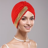 billige Tilbehør til hårstyling-Hodeplagg Polyester / bomullsblanding Solhatt Turbaner Avslappet Kirke Med Sløyfer Paljett Hodeplagg Hodeplagg