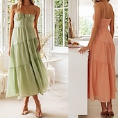 economico Abiti da vacanza-Per donna Abito Midi Abito da laurea Abito Sottoveste Moda Moderno Compleanno Data Uscire Vestibilità regolare Semplice Senza Maniche Spalline sottili Arancione Verde Estate