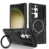 お買い得  サムスン用ケース-Samsung Galaxy S24 Ultra Plus S24 FE S23 Ultra Plus S22 Plus Ultra用電話ケーススタンドホルダー付きマグネットサポートワイヤレス充電レトロPC