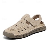 abordables sandalias de exterior-Sandalias beige sin cordones para hombre con diseño perforado y suela acolchada para paseos casuales y ropa de playa.