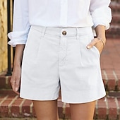 ieftine Pantaloni scurți din bumbac in-Pentru femei Pantaloni scurți inspirați din in Pantaloni Scurți Pantaloni Șic Stradă Casual Scurt Natural Simplu Fermoar Buzunar Cataramă Respirabilitate Απαλό Comfortabil Micro-elastic Stradă Ieșire