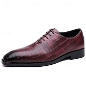 abordables Officiel-Richelieus à lacets en cuir cognac motif crocodile pour homme : chaussures sophistiquées pour professionnels