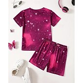 abordables Visión 3D de la Chica &amp; Brillo-Chica 3D Mariposa Camiseta y Bermudas Conjunto Manga Corta Verano Primavera Deportes Moda Diario Niños 4-12 años Cuello Barco Exterior Vacaciones Deportes A Medida