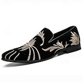 abordables Chaussures sans lacets &amp; mocassins-chaussures de bal pour hommes - mocassins en velours noir avec motif de blé brodé doré pour les occasions formelles