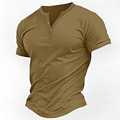 levne Ležérní tričko Henley-Pánské Tričko Tričko Henley Tričko Top Krátké rukávy Bez vzoru Módní Základní Knoflíky Do V Dovolená ulice Jdeme ven Léto Bílá Námořnická modř Hnědá Tričko Henley