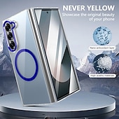 cheap Samsung Cases-Phone Case For Samsung Galaxy Z Fold 3 Back Cover Magnetic Support Wireless Charging Shockproof Retro PC