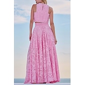 preiswerte Elegante Blumenkleider-Damen kleid lang Zweiteiliges Kleid Elegant Modisch Urlaub Verabredung Ausgehen Regular Fit Glatt Ärmellos Rundhalsausschnitt Schwarz Weiß Gelb Rosa Sommer