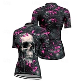 cheap Women&#039;s Jerseys-Women&#039;s Cycling Jersey Short Sleeve Bike Tee Tshirt Jersey with 3 Rear Pockets Mountain Bike MTB Breathable Quick Dry Anatomic Design Wicking Wine Red Black Red Skull Sports Clothing Apparel