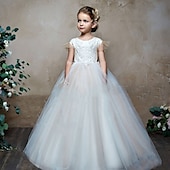 preiswerte Kleider für die Blumenmädchen-Kinder Mädchen Blumenmädchenkleid Partykleid Einfarbig Ärmellos Leistung Netz Prinzessin Süß Netzstoff Knöchellang Etui-Kleid Tüllkleid Sommer Frühling Herbst Kinder Weiß Elfenbein Orange