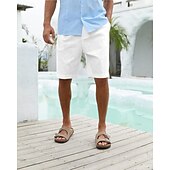 economico Vacanza-Per uomo Pantaloncini Pantaloncini di lino Pantaloncini estivi Pantaloncini da spiaggia Abbottonare Tasche Liscio Comfort Traspirante Breve Da mare Per eventi Spiaggia Hawaiano Boho Nero Bianco