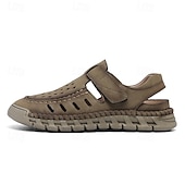 abordables sandalias de exterior-Sandalias beige sin cordones para hombre con diseño perforado y suela acolchada para paseos casuales y ropa de playa.