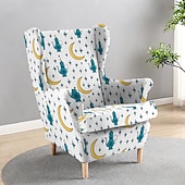 billiga Överdrag för öronlappsfåtöljer-wingback stolsöverdrag, blomrandigt geometriskt tryckt polyesteröverdrag, töjbart och avtagbart, perfekt för att skydda och återuppliva dina möbler