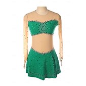 abordables Robes de Patinage Artistique-Robe de patinage artistique Femmes Fille Patinage Robe Vert Patchwork Trou de pouce Maille Spandex Élastique Entraînement Pratique Professionnel Tenue de Patinage Chaleur Thermique cristal pailleté