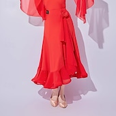 voordelige Oefen Kleding-Ballroomdansen Rokken Pure Kleur Gesplitst Dames Prestatie Opleiding Netstof Melkvezel