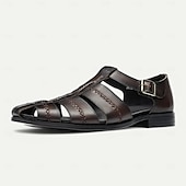 cheap Premium Leather Sandals-Premium Leather Fisherman Sandals with Buckle Detail - Stylish Choice for Outdoor Activities and Social Gatherings