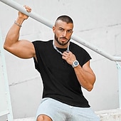 preiswerte Fitness Tank-Tops-Herren Tank Top Weste Unterhemd Ärmelloses Shirt Ärmellos Rundhalsausschnitt Frühling &amp; Sommer Einfach Mode Designer Urlaub Straße Ausgehen Schwarz Weiß Rote Top T-Shirt für Herren