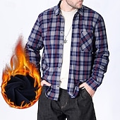 cheap Men&#039;s Button Up Shirts-Men&#039;s Shirt Casual Shirt Beach Shirt Fleece Shirt Button Up Shirt Red Royal Blue Blue Orange Green Long Sleeve Plaid Lapel Vacation Hawaiian Pocket Clothing Apparel Polyester Fashion Casual
