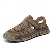 abordables sandalias de exterior-Sandalias beige sin cordones para hombre con diseño perforado y suela acolchada para paseos casuales y ropa de playa.
