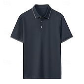 preiswerte Klassisches Poloshirt für Herren-Herren Poloshirt aus Seide, Baumwolle und Lyocell, Strick-Polopullover, Business-Casual, Revers, kurze Ärmel, formell, Farbblock, Knöpfe, Sommer, Marineblau, Braun, Armeegrün, Dunkelgrau