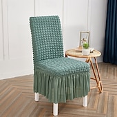 baratos Capa para Cadeira de Jantar-capas para cadeiras de jantar, capa elástica para cadeira removível e lavável capa para cadeira sala de jantar cor sólida xadrez pequeno com saia capas para cadeiras de banquete poliéster