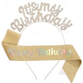 voordelige Verjaardagsfeest Benodigdheden-verjaardagsfeestje modieuze verjaardagsversieringen 2-delige set voor meisjes en vrouwen hoofdband en sjerp met &#039;it&#039;s my birthday&#039; verkrijgbaar in meerdere kleurencombinaties