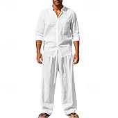 cheap Men&#039;s Tee Sets-Men&#039;s T-shirt Suits Shirt and Pant Sets 2 Pieces Outfits Long Sleeve Stand Collar Summer Spring Plain Fashion Casual 2 Piece Vacation Daily Wear Going out Black White Blue Top Tee for Men