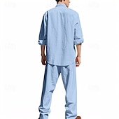 cheap Men&#039;s Tee Sets-Men&#039;s T-shirt Suits Shirt and Pant Sets 2 Pieces Outfits Long Sleeve Stand Collar Summer Spring Plain Fashion Casual 2 Piece Vacation Daily Wear Going out Black White Blue Top Tee for Men