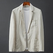 billige Herre Klassiske Blazere-Herre Blazer i lin Sport Coat Fritid / hverdag Strandbryllup Mote Lettvekt Alle årstider Lin i bomull Ensfarget Grunnleggende Enkelt Brystet To-knapp Blazer Hvit Himmelblå Beige