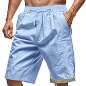 economico Classico-Per uomo Shorts Shorts di Lino Pantaloncini Estivi Shorts da Spiaggia Patchwork Coulisse Elastico in vita Semplice Comodità Traspirante Lunghezza al ginocchio All&#039;aperto Quotidiano Ferie Moda Hawaiano