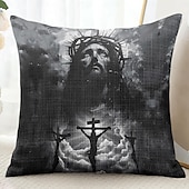 baratos Capa de almofada de férias-Capa de Almofada Decorativa de Páscoa Cruz Jesus 1PC Capa de Almofada Quadrada Macia para Quarto Sala de Estar Sofá Cadeira