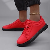cheap Casual Sneakers-Men's Red Leather Sneakers with Sleek Design - Bold Casual Streetwear for Everyday Comfort