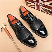 economico Formale-scarpe oxford da uomo in pied de poule bianco e nero con dettagli in vernice, elegante design con lacci per eventi formali alla moda
