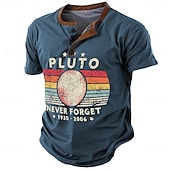 abordables Palabras divertidas-Hombre Nunca olvides a Plutón Camiseta Henley Shirt Manga Corta Impresión 3D Retro Antiguo Casual Deporte Casual Diario Primavera verano Azul Marino Marrón Verde Trébol Gris Henley Camiseta Henley