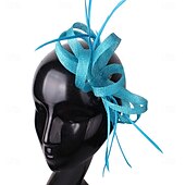 preiswerte Faszinator-Kopfschmuck Faux Leinen Hochzeits Pferderennen Cocktail Elegant Süß Mit Feder Kopfschmuck Kopfbedeckung