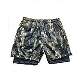 baratos Calções de Banho Masculinos-Homens Bermuda de Surf Shorts de Natação Calção Justo de Natação Côr Camuflagem Secagem Rápida Respirável Com Cordão Cintura elástica 2 em 1 Férias Praia Havaiana Casual Verde
